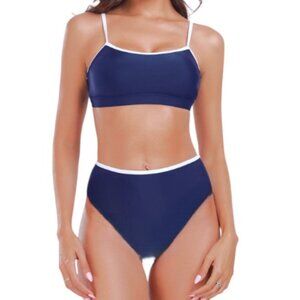 Wilo The Label blue/white contrast crop two piece bikini set size S NWT